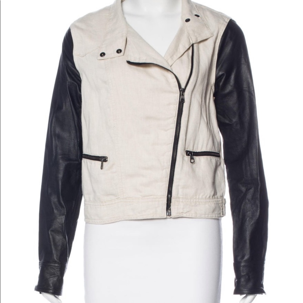 Rag and Bone beige and black Moto Jacket Small